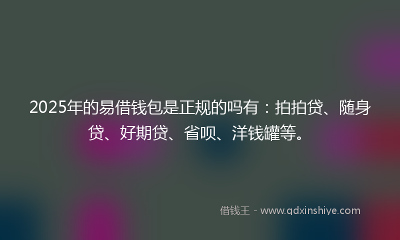 2025年的易借钱包是正规的吗有：拍拍贷、随身贷、好期贷、省呗、洋钱罐等。