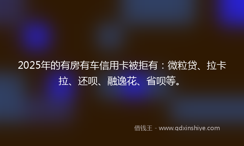 2025年的有房有车信用卡被拒有：微粒贷、拉卡拉、还呗、融逸花、省呗等。