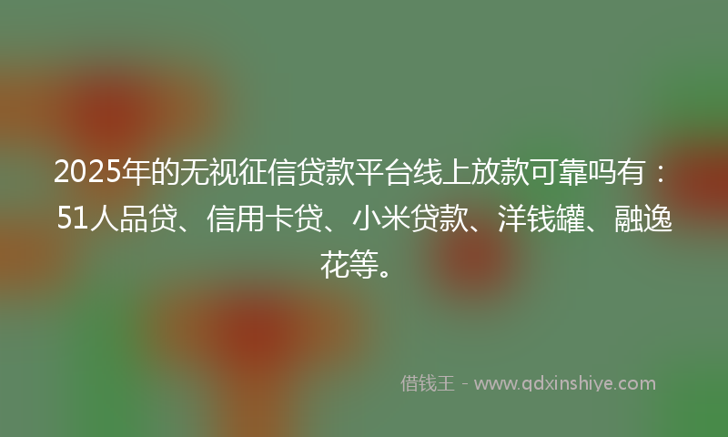 2025年的无视征信贷款平台线上放款可靠吗有：51人品贷、信用卡贷、小米贷款、洋钱罐、融逸花等。