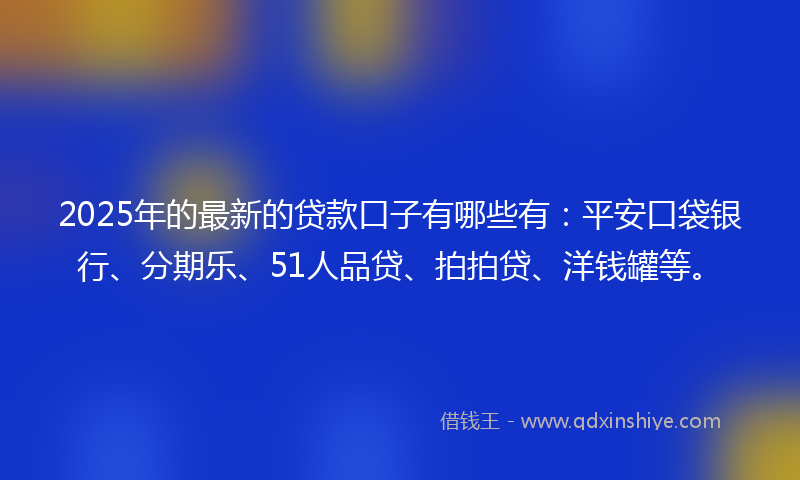 2025年的最新的贷款口子有哪些有：平安口袋银行、分期乐、51人品贷、拍拍贷、洋钱罐等。