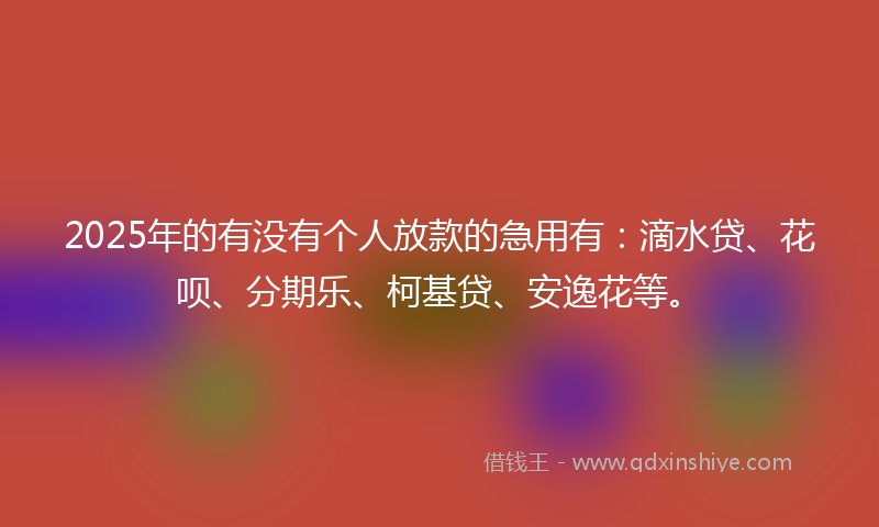 2025年的有没有个人放款的急用有：滴水贷、花呗、分期乐、柯基贷、安逸花等。