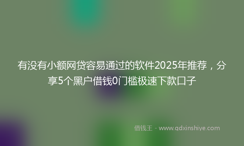有没有小额网贷容易通过的软件2025年推荐，分享5个黑户借钱0门槛极速下款口子