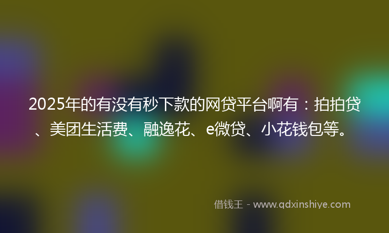 2025年的有没有秒下款的网贷平台啊有：拍拍贷、美团生活费、融逸花、e微贷、小花钱包等。