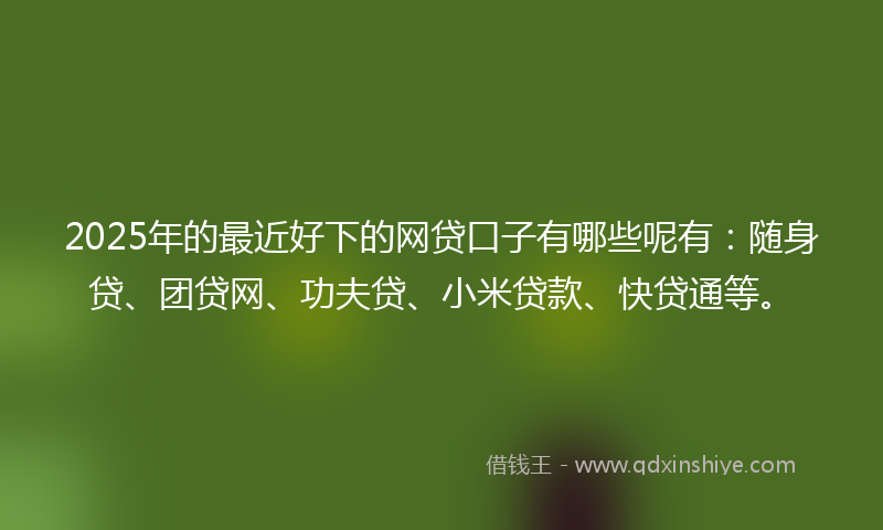 2025年的最近好下的网贷口子有哪些呢有：随身贷、团贷网、功夫贷、小米贷款、快贷通等。