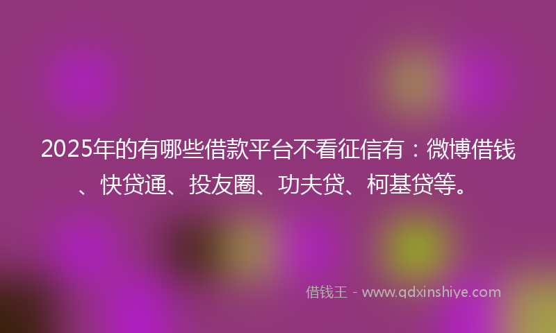 2025年的有哪些借款平台不看征信有：微博借钱、快贷通、投友圈、功夫贷、柯基贷等。