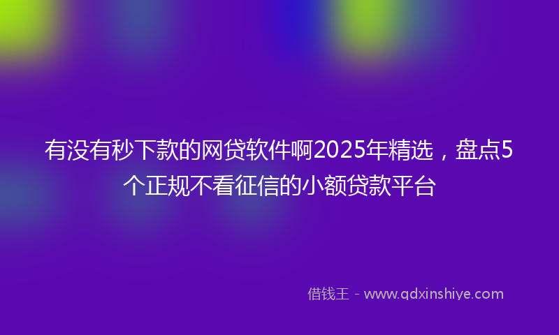 有没有秒下款的网贷软件啊2025年精选，盘点5个正规不看征信的小额贷款平台