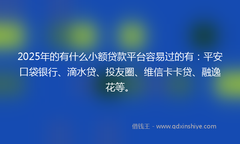 2025年的有什么小额贷款平台容易过的有：平安口袋银行、滴水贷、投友圈、维信卡卡贷、融逸花等。