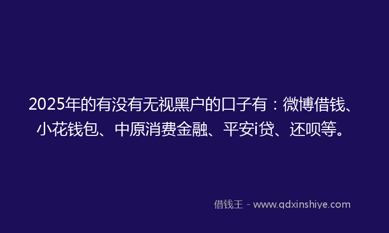 2025年的有没有无视黑户的口子有：微博借钱、小花钱包、中原消费金融、平安i贷、还呗等。