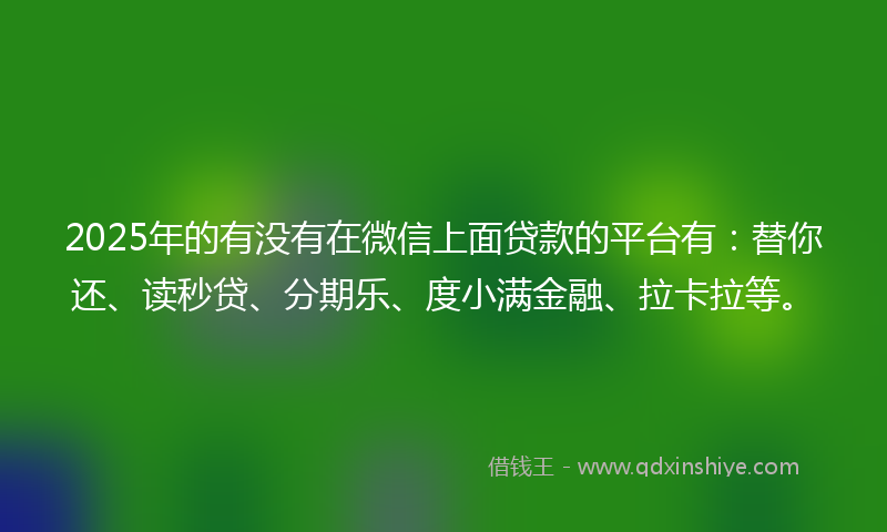 2025年的有没有在微信上面贷款的平台有：替你还、读秒贷、分期乐、度小满金融、拉卡拉等。