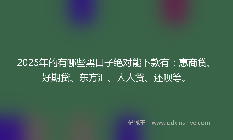 2025年的有哪些黑口子绝对能下款有：惠商贷、好期贷、东方汇、人人贷、还呗等。