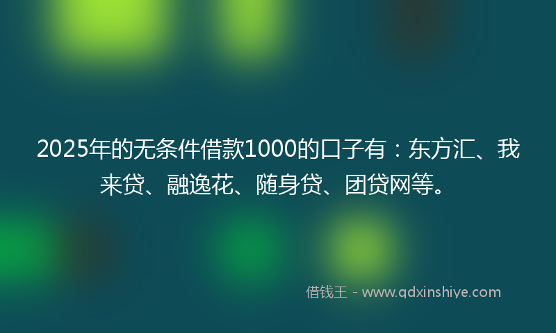 2025年的无条件借款1000的口子有：东方汇、我来贷、融逸花、随身贷、团贷网等。