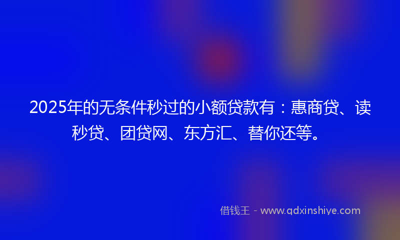 2025年的无条件秒过的小额贷款有：惠商贷、读秒贷、团贷网、东方汇、替你还等。