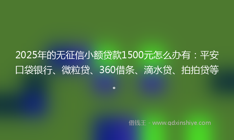 2025年的无征信小额贷款1500元怎么办有：平安口袋银行、微粒贷、360借条、滴水贷、拍拍贷等。