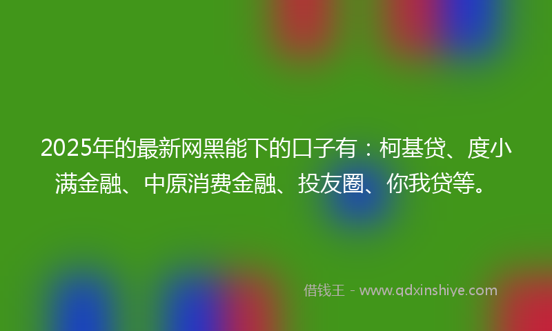 2025年的最新网黑能下的口子有：柯基贷、度小满金融、中原消费金融、投友圈、你我贷等。