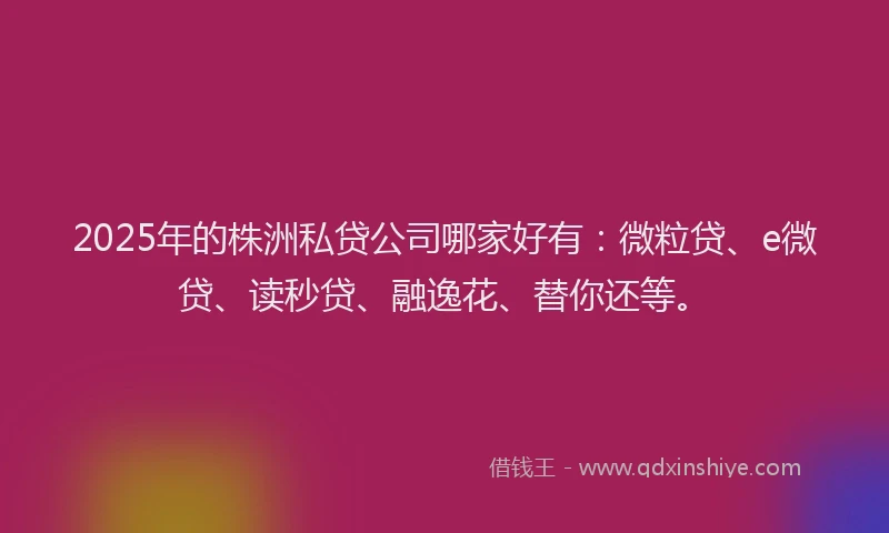 2025年的株洲私贷公司哪家好有：微粒贷、e微贷、读秒贷、融逸花、替你还等。