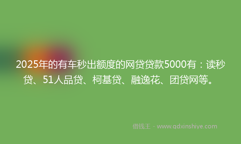 2025年的有车秒出额度的网贷贷款5000有：读秒贷、51人品贷、柯基贷、融逸花、团贷网等。