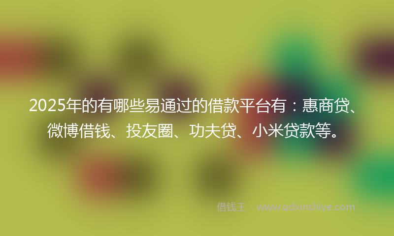 2025年的有哪些易通过的借款平台有：惠商贷、微博借钱、投友圈、功夫贷、小米贷款等。