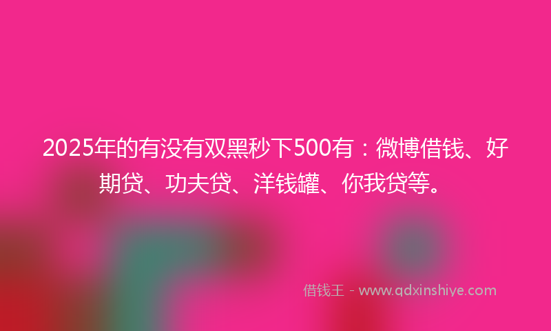 2025年的有没有双黑秒下500有：微博借钱、好期贷、功夫贷、洋钱罐、你我贷等。