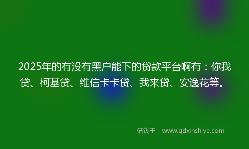 2025年的有没有黑户能下的贷款平台啊有：你我贷、柯基贷、维信卡卡贷、我来贷、安逸花等。