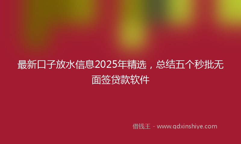 最新口子放水信息2025年精选，总结五个秒批无面签贷款软件