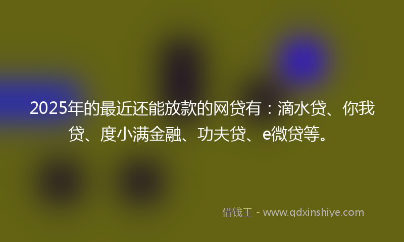 2025年的最近还能放款的网贷有：滴水贷、你我贷、度小满金融、功夫贷、e微贷等。