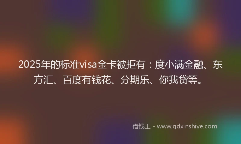 2025年的标准visa金卡被拒有：度小满金融、东方汇、百度有钱花、分期乐、你我贷等。