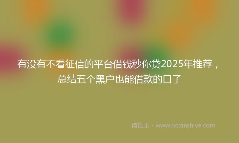 有没有不看征信的平台借钱秒你贷2025年推荐，总结五个黑户也能借款的口子