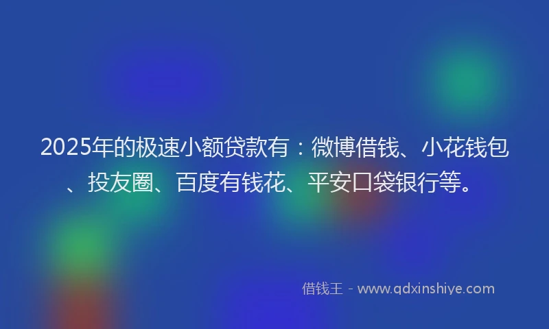 2025年的极速小额贷款有：微博借钱、小花钱包、投友圈、百度有钱花、平安口袋银行等。