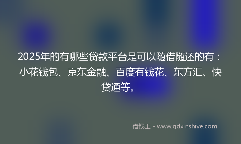 2025年的有哪些贷款平台是可以随借随还的有：小花钱包、京东金融、百度有钱花、东方汇、快贷通等。