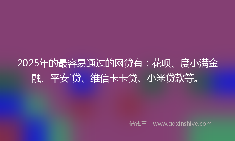 2025年的最容易通过的网贷有：花呗、度小满金融、平安i贷、维信卡卡贷、小米贷款等。