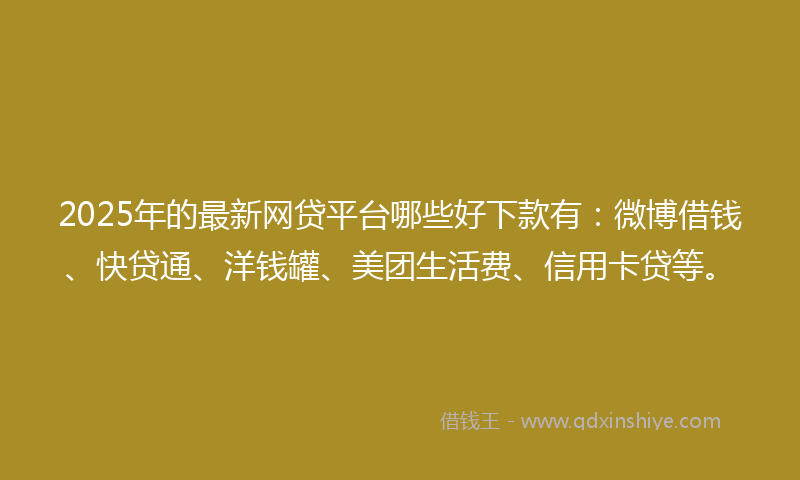 2025年的最新网贷平台哪些好下款有：微博借钱、快贷通、洋钱罐、美团生活费、信用卡贷等。