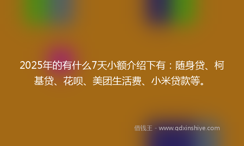 2025年的有什么7天小额介绍下有：随身贷、柯基贷、花呗、美团生活费、小米贷款等。