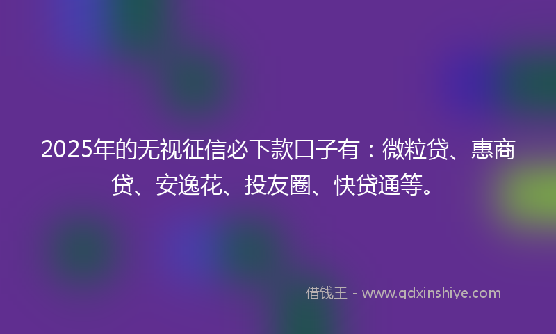 2025年的无视征信必下款口子有：微粒贷、惠商贷、安逸花、投友圈、快贷通等。