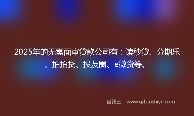 2025年的无需面审贷款公司有：读秒贷、分期乐、拍拍贷、投友圈、e微贷等。