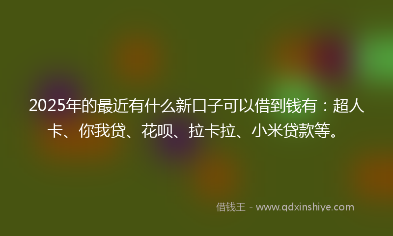 2025年的最近有什么新口子可以借到钱有：超人卡、你我贷、花呗、拉卡拉、小米贷款等。
