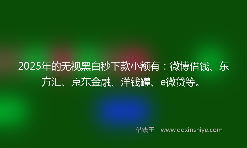 2025年的无视黑白秒下款小额有：微博借钱、东方汇、京东金融、洋钱罐、e微贷等。