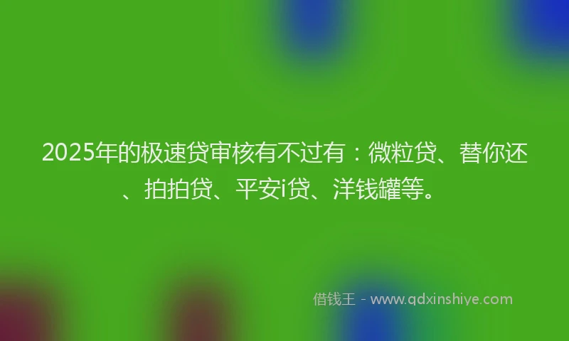 2025年的极速贷审核有不过有：微粒贷、替你还、拍拍贷、平安i贷、洋钱罐等。
