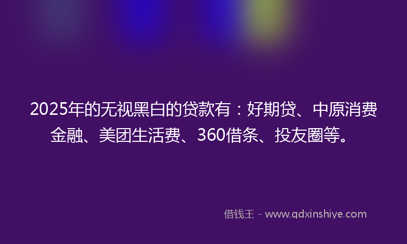 2025年的无视黑白的贷款有：好期贷、中原消费金融、美团生活费、360借条、投友圈等。