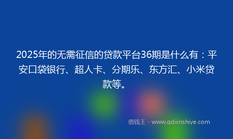 2025年的无需征信的贷款平台36期是什么有：平安口袋银行、超人卡、分期乐、东方汇、小米贷款等。