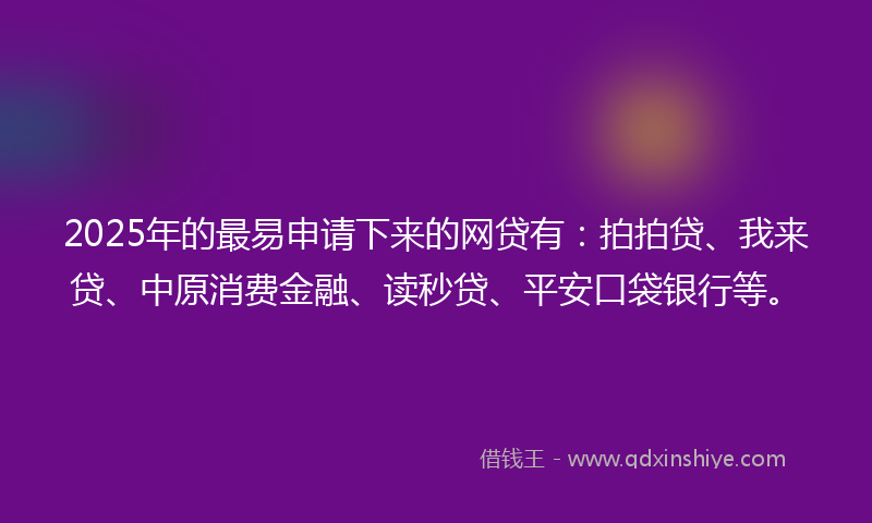 2025年的最易申请下来的网贷有：拍拍贷、我来贷、中原消费金融、读秒贷、平安口袋银行等。