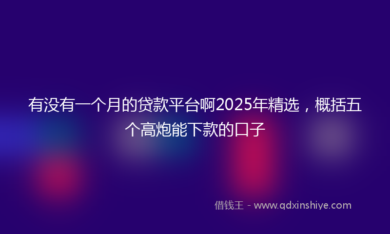 有没有一个月的贷款平台啊2025年精选，概括五个高炮能下款的口子