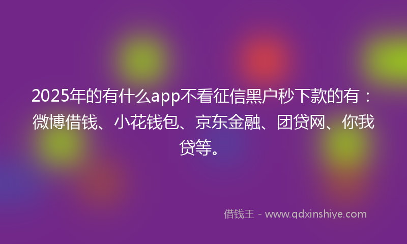 2025年的有什么app不看征信黑户秒下款的有：微博借钱、小花钱包、京东金融、团贷网、你我贷等。