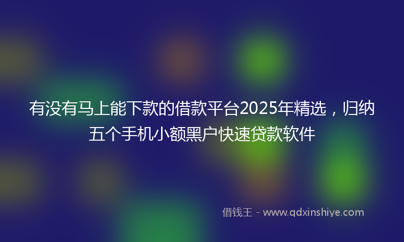 有没有马上能下款的借款平台2025年精选，归纳五个手机小额黑户快速贷款软件