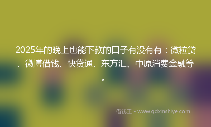 2025年的晚上也能下款的口子有没有有：微粒贷、微博借钱、快贷通、东方汇、中原消费金融等。