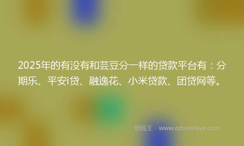2025年的有没有和芸豆分一样的贷款平台有：分期乐、平安i贷、融逸花、小米贷款、团贷网等。