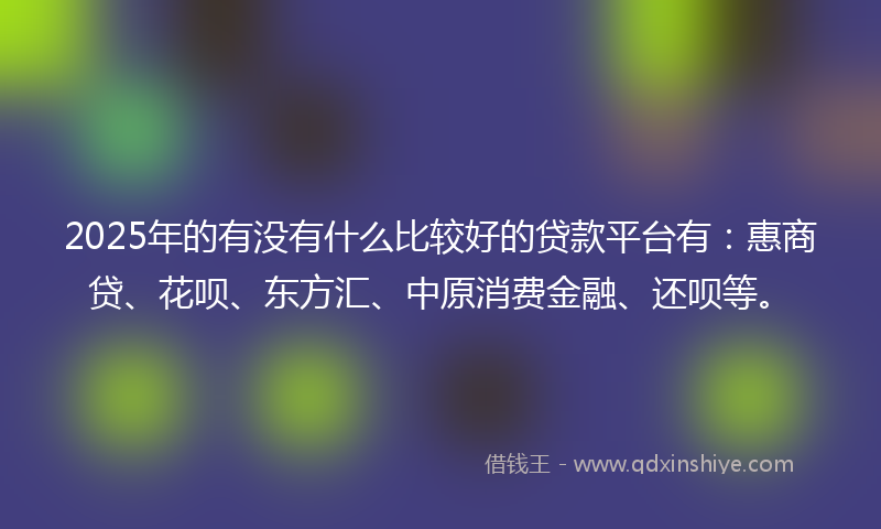 2025年的有没有什么比较好的贷款平台有：惠商贷、花呗、东方汇、中原消费金融、还呗等。