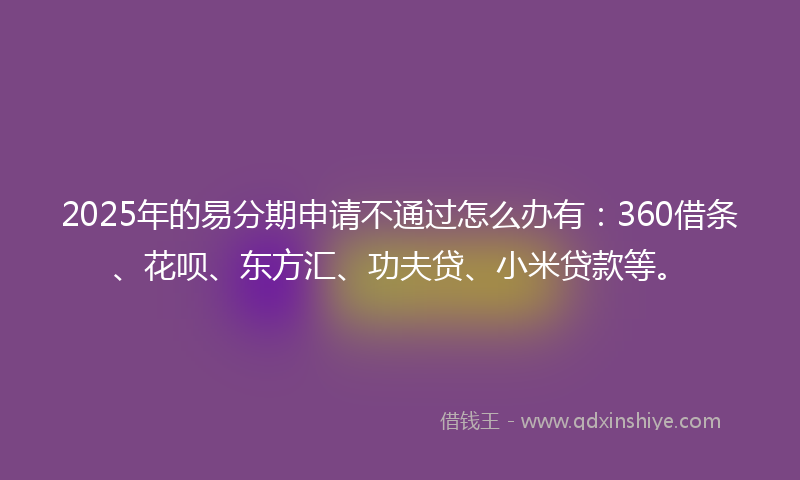 2025年的易分期申请不通过怎么办有：360借条、花呗、东方汇、功夫贷、小米贷款等。