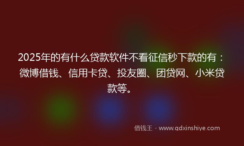 2025年的有什么贷款软件不看征信秒下款的有：微博借钱、信用卡贷、投友圈、团贷网、小米贷款等。