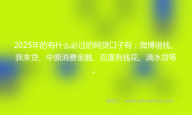 2025年的有什么必过的网贷口子有：微博借钱、我来贷、中原消费金融、百度有钱花、滴水贷等。