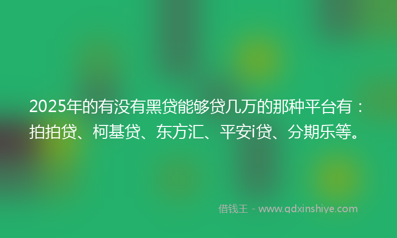 2025年的有没有黑贷能够贷几万的那种平台有：拍拍贷、柯基贷、东方汇、平安i贷、分期乐等。